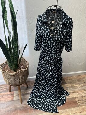 MSK Floral Faux Wrap Maxi Dress Black Blue White Size L
